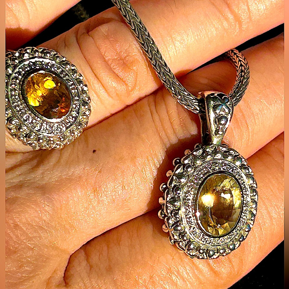 Vintage Samuel B.(Benham)Necklace & Ring Citrine&Diamonds set in 925 & 14K Gold - Picture 12 of 17
